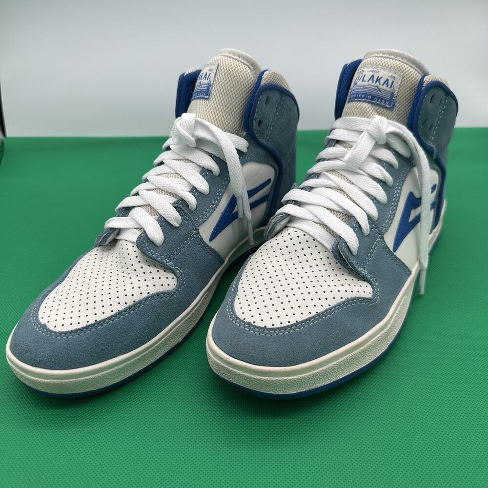 Lakai Telford Griffin Gass Crane Blue Suede HighTop Skate Shoes White Men Sz 8.5